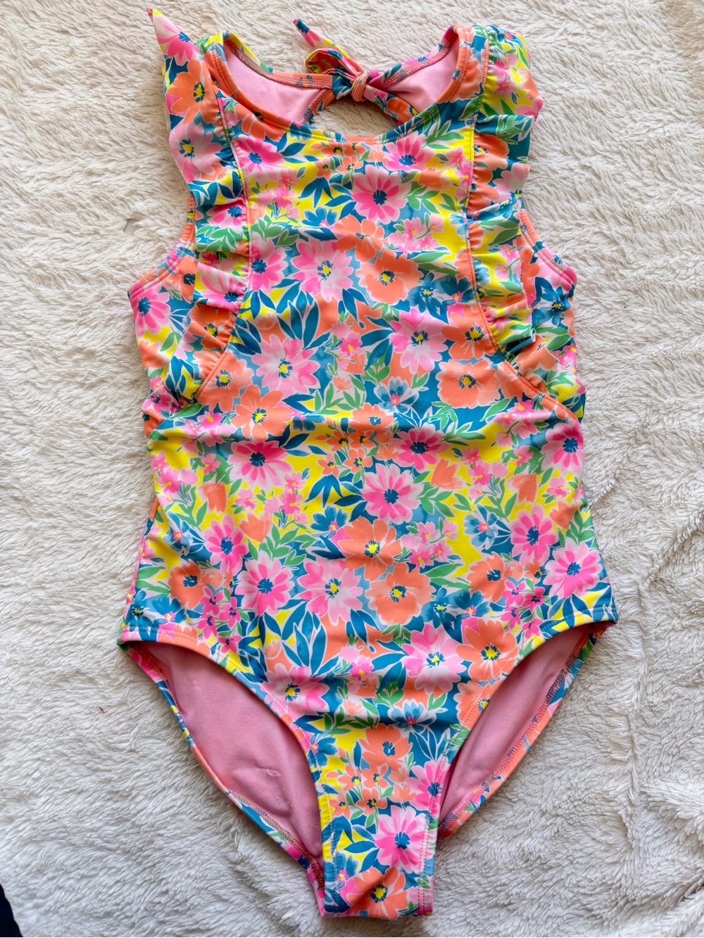Cat & Jack Pink Floral One Piece Swim Suit Size XL 14